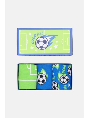 Happy Socks - Çocuk Çok Renkli Futbol Desenli 3\'lü Pamuklu Çorap Seti
