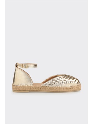 ELLE Gold Deri Kadın Espadril Düz Taban Slip-on Bağlama ile Günlük Kullanım İçin Uygun