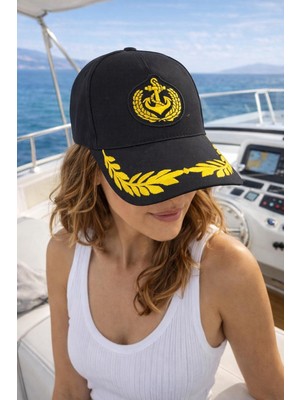 Wearflawless Unisex Kaptan Denizci Şapkası, Marina Şapkası, Ayarlanabilir Yazlık Şapka, Denizci Şapka