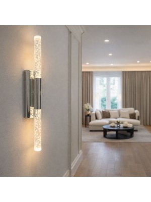 Nazik Aydınlatma Jasmin Krom Modern Pilli ve Elektrikli Günışığı Ledli 1 Adet Duvar Apliği,aplik Pilli Aplik