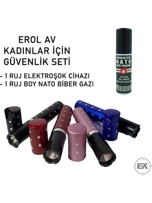 Erol Av 2’li Kişisel Koruma Paketi - 20ML Nato Ruj Tipi Gaz ve Fenerli Şok Cihaz