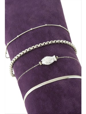 Zero Land Hnrlishp 4 Adet Balık Zincir Bileklik - Gümüş Rengi