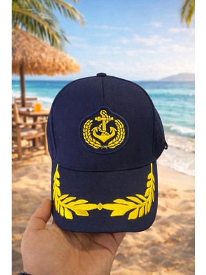 Wearflawless Unisex Kaptan Denizci Şapkası, Marina Şapkası, Ayarlanabilir Yazlık Şapka, Denizci Şapka