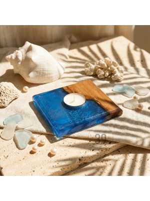 39 Art Studio Classic Ceviz & Epoksi Mumluk – El Yapımı Tealight Mumluk – 12X12 cm Tasarım Dekoratif Mumluk