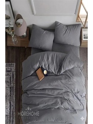 More Home Tek Kişilik Yorgan Kılıfı + Yastık Kılıfı   Antrasit