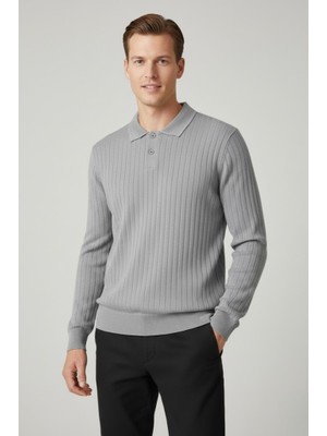 Yyz Store Gri Polo Yaka Triko Kazak