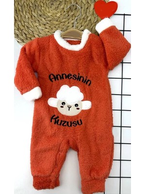 DMR Elegance 3-6-9-12 Ay Kuzu Tüylü Kumaş Annesinin Kuzusu Nakışlı Alttan Çıtçıtlı Kız Erkek Bebek Tulumu Turuncu