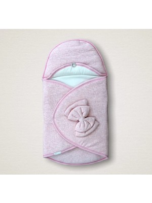 DMR Elegance Yenidoğan Düğme Detaylı Çizgi Efektli Çift Fiyonk Klasik Kundak Bebek Battaniyesi Pembe