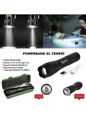 Evvano Powerbank Özellikli Uzun Menzilli El Feneri WT-039