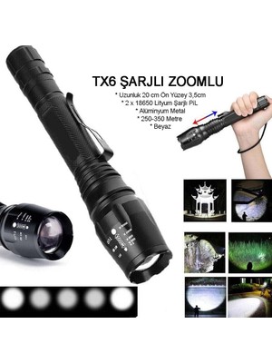Evvano Profesyonel Tx6 Şarjlı Zoomlu El Feneri WT-241