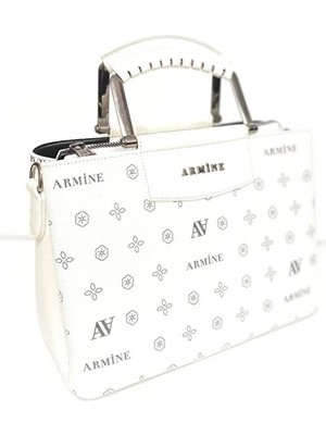 Armine 223 Beyaz Baskılı El ve Omuz Çantası
