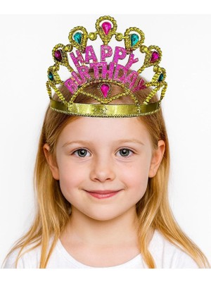 Evvano Altın Renk Happy Birthday Yazılı Doğum Günü Tacı 60 cm