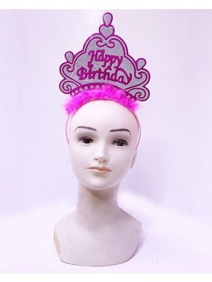 Evvano Happy Birthday Neon Pembe Renk Doğum Günü Tacı 24X15 cm