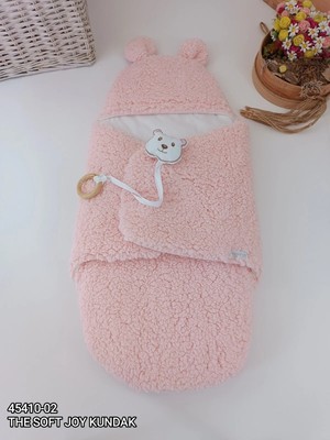 DMR Elegance Yenidoğan Kulaklı Şapkalı Açılır Kucaklı Cırt Kapamalı Bebek Battaniyesi Kundak Pembe