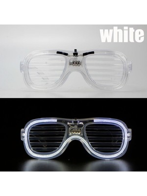 Evvano Beyaz LED Işıklı Parti Gözlüğü - Neon Glow Şerit Gözlük 3 Modlu