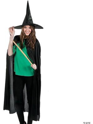 Evvano Siyah Yakalı 120 cm Yetişkin Pelerin ve Siyah Kumaş Cadı Şapkası