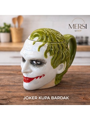 Mersi Shop Joker Figürlü Kupa Bardak – Kapaklı Seramik Joker Tasarımlı Kahve ve Çay Kupası