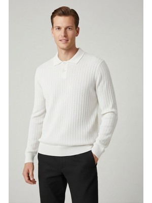 Yyz Store Beyaz Polo Yaka Triko Kazak