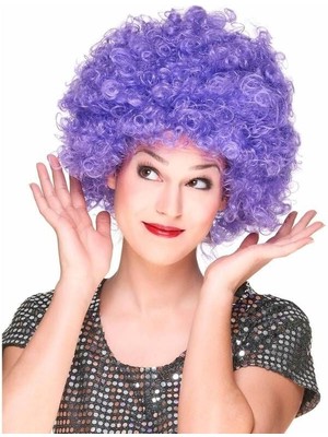 Evvano Mor Renk Kıvırcık Afro Bonus Peruk Parti Peruğu