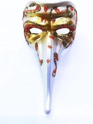 Evvano Turuncu Renk Işlemeli Seramik Malzemeden Imal Venedik Uzun Maske Magnet