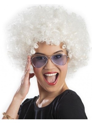 Evvano Beyaz Renk Kıvırcık Afro Bonus Peruk