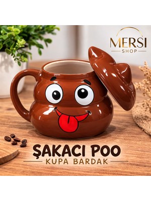 Mersi Shop Şakacı Poo Emoji Kupa Bardak – Kapaklı Komik Seramik Kahve ve Çay Kupası
