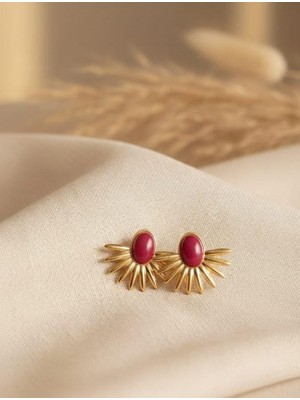 Altın Renk Pirinç Kaplama Doğal Taş Görünümlü Papatya Küpe Z.a.r.a Model Vintage