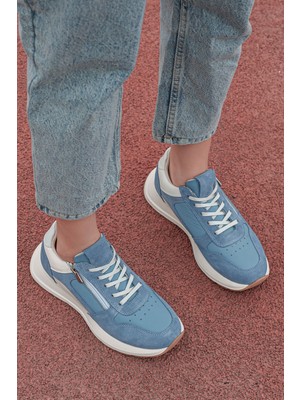 Panorama Yandan Fermuarlı Deri ve Süet Kadın Sneaker