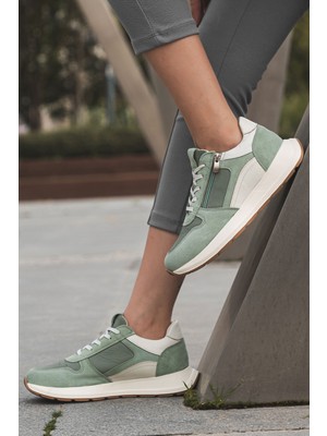 Panorama Yandan Fermuarlı Deri ve Süet Kadın Sneaker
