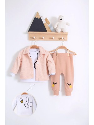 DMR Elegance Peluş Hırkalı 3 Lü Kız Bebek Takım