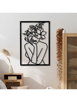 Sscnc Modern Lazer Kesim Çiçekli Kadın Silüeti Duvar Tablosu - 40X26 cm