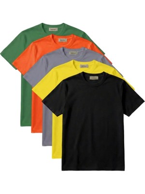 Unisex 5'li Renkli Basıc Tişört