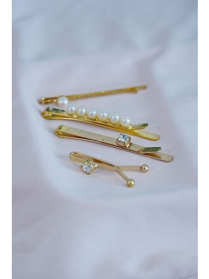 Azrlya Incili Yan Toka Altın Renk 4lü