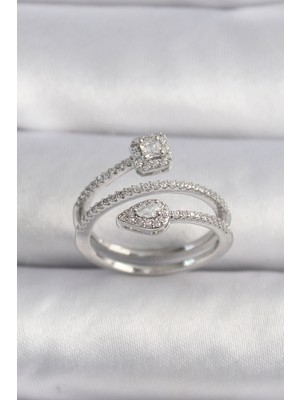 Azrlya Pirinç Gümüş Renk Zirkon Taşlı Ok Model Vıp Seri Kadın Yüzük - Lisinya