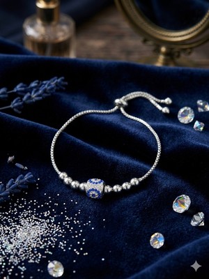 Lia Charm Paslanmaz Çelik Mavi Nazar Boncuk Temalı Zirkon Taşlı Kadın Asansör Bileklik