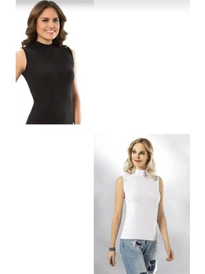 Kota 6236 Kadın Karışık Renkli Boğazlı Kolsuz Body Atlet 2 Adet