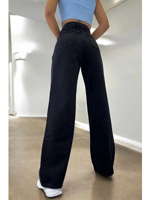 Arvib Kız Çocuk Siyah Likralı Süper Yüksek Bel Salaş Paça Kot Pantolon