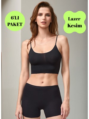 Gawzera Berrak 6'lı Pamuklu Esnek Kumaş Lazer Iz Yapmayan Kesim Kadın Boxer Külot