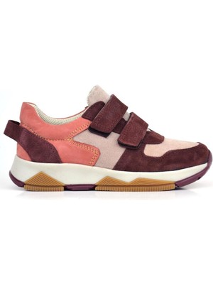 Ortopedikal 3880 Rakerplus Hakiki Deri Bordo Pudra Çocuk Sneakers Spor Ayakkabı Cırtlı