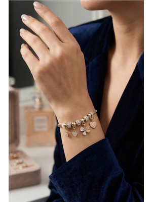 Lykos Kelebek Charmlı Gold Renk Kadın Bileklik