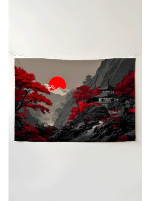 Charmbi Kızıl Orman Tapınağı Yatay Duvar Örtüsü – Büyük Boy Tapestry Duvar Halısı, Oyun Anime Film Oda Dekor