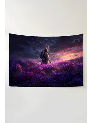 Charmbi Samurayın Huzuru Yatay Duvar Örtüsü – Büyük Boy Tapestry Duvar Halısı, Oyun Anime Film Oda Dekor