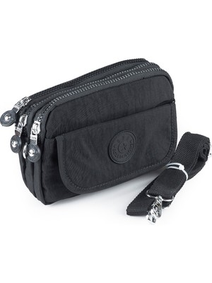 İmaks Krinkıl / Klinkır Su Geçirmez Çok Gözlü Omuz Askılı Cep Telefon El Çantası Cüzdan Siyah 1415F