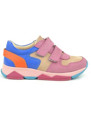 Ortopedikal 3880 Rakerplus Hakiki Deri Pembe Mavi Çocuk Sneakers Spor Ayakkabı Cırtlı