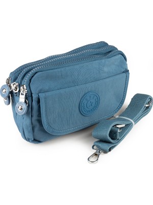 İmaks Krinkıl / Klinkır Su Geçirmez Çok Gözlü Omuz Askılı Cep Telefon El Çantası Cüzdan Mavi 1415F