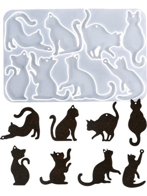 Depposite Epoksi Çoklu Kedi Figürleri Kolye ve Anahtarlık Kalıbı 8 Li