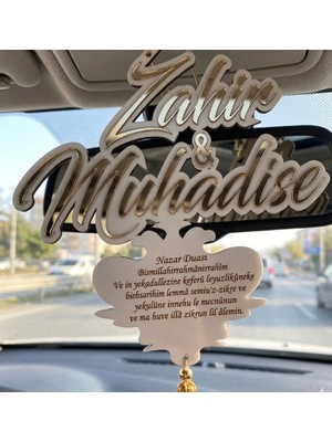 Güven Ahşap Isme Özel Gold Renk Kenarlı Otomobil Dikiz Aynası Süsü