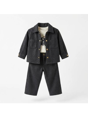 Mini Baray %100 Pamuk Erkek Çocuk Bayramlık 3’lü Takım Ceket Tişört Pantolon Şık Yeni Sezon Çocuk Takımı