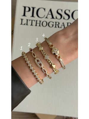 İrem Yıldız 316L Çelik Kararmaz 14K Gold Kadın Zirkon Taşlı Kelepçe Bileklik