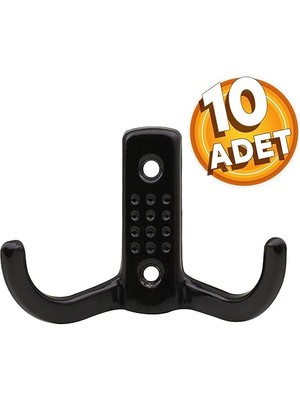 Noktalı Vestiyer Duvar Askısı Dolap Elbise Askılığı Siyah Metal Askı (10 Adet)